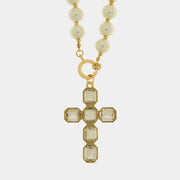 Collana in Metallo croce con cristalli e perle