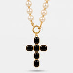 Collana in Metallo croce con cristalli neri e perle - BYSIMON gioielli