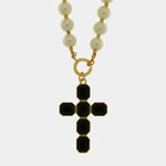 Collana in Metallo croce con cristalli neri e perle - BYSIMON gioielli