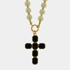 Collana in Metallo croce con cristalli neri e perle