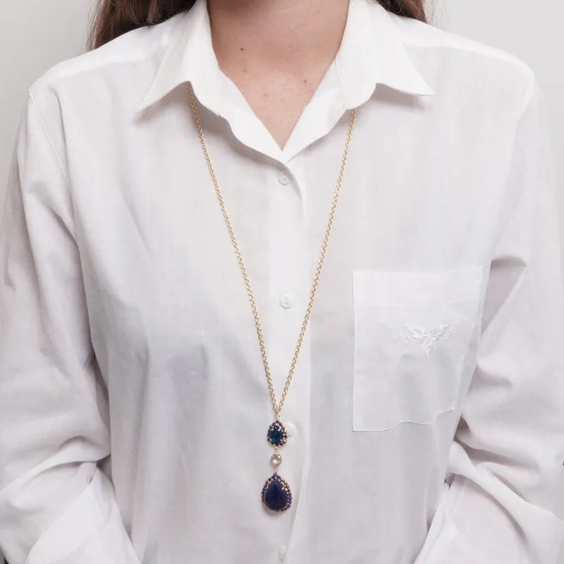 Collana in Metallo goccia blu