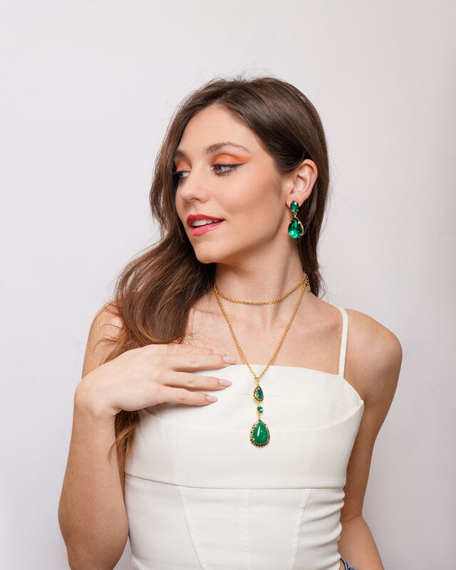 Set coordinato - Collana in Metallo goccia verde