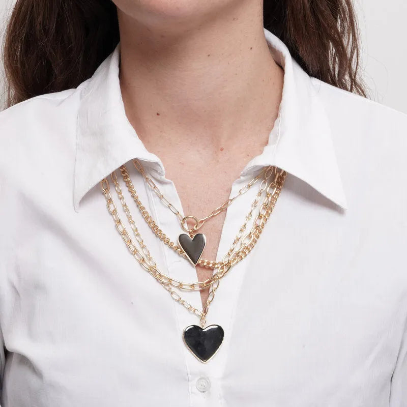 Collana in Metallo multifilo con cuori neri - BYSIMON gioielli