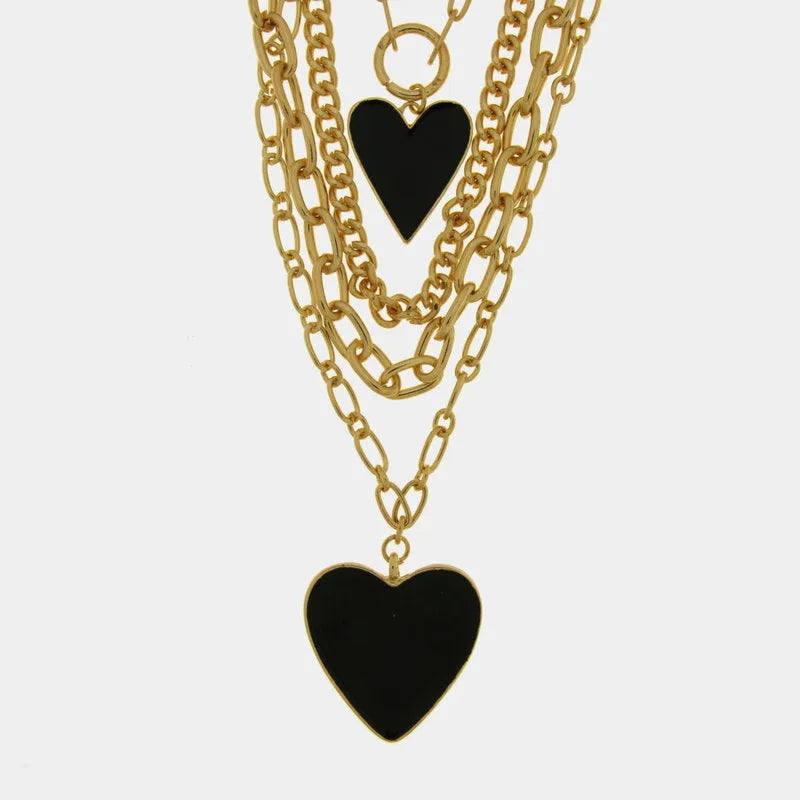 Collana in Metallo multifilo con cuori neri - BYSIMON gioielli