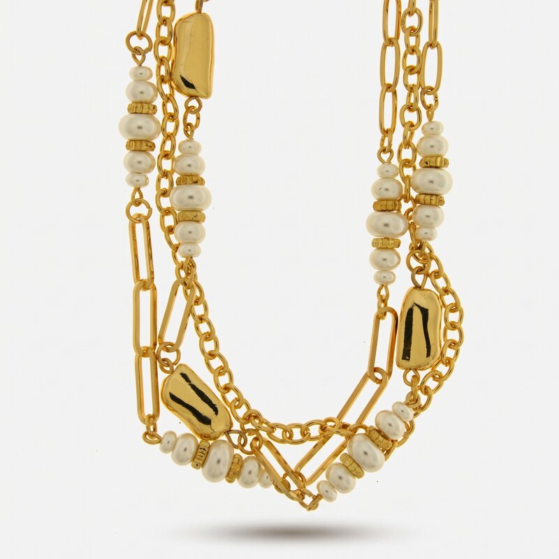 Collana in Metallo multifilo con perle - BYSIMON gioielli