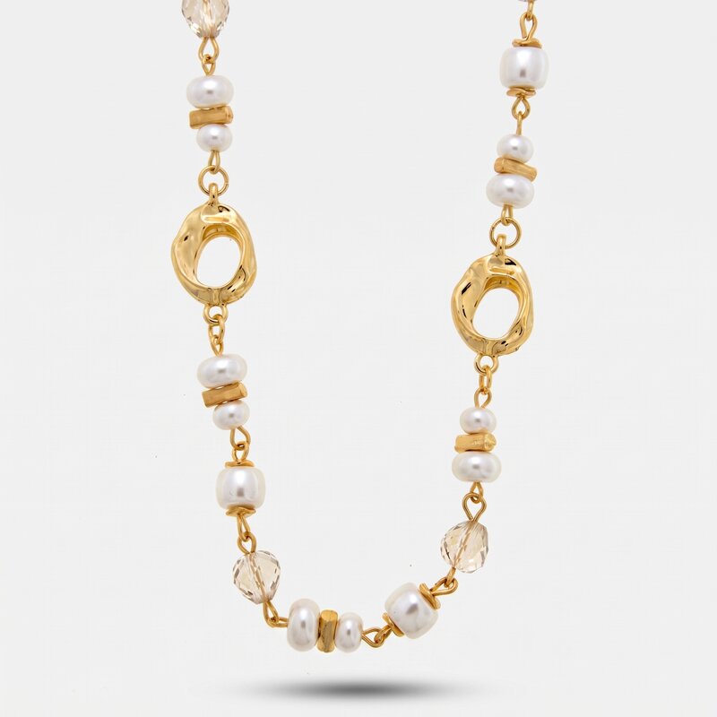 Collana in Metallo giro di perle e cristalli - BYSIMON gioielli