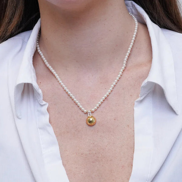 Collana in Metallo con perle e sfera lucida - BYSIMON gioielli