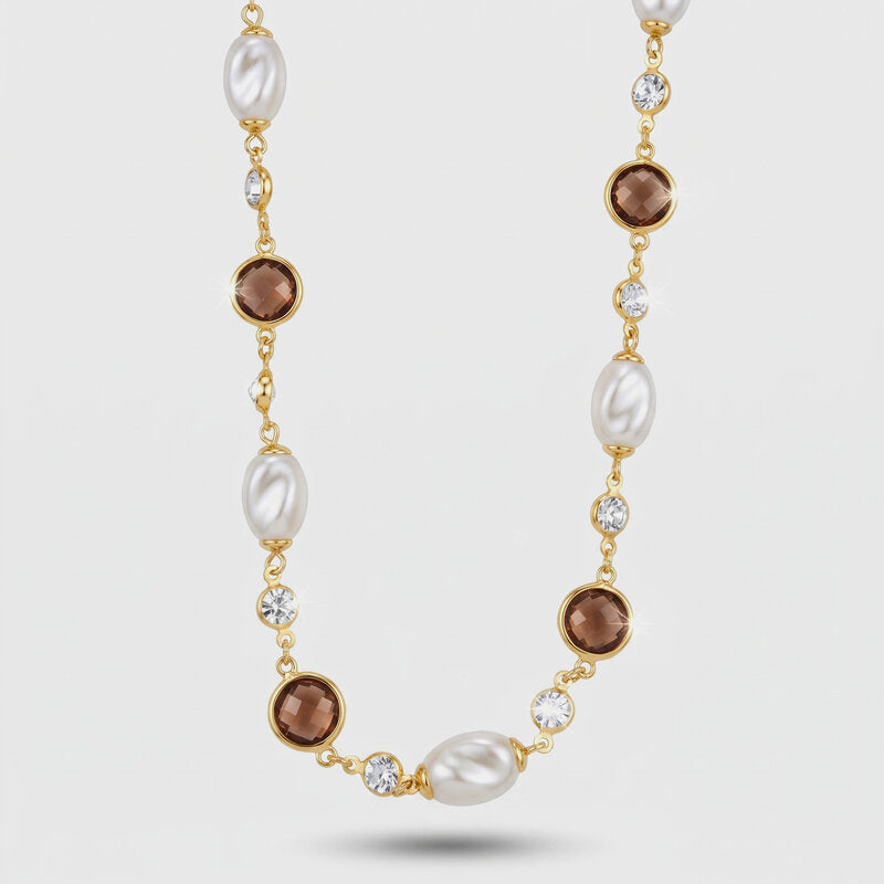Collana in Metallo giro di perle e cristalli marroni - BYSIMON gioielli