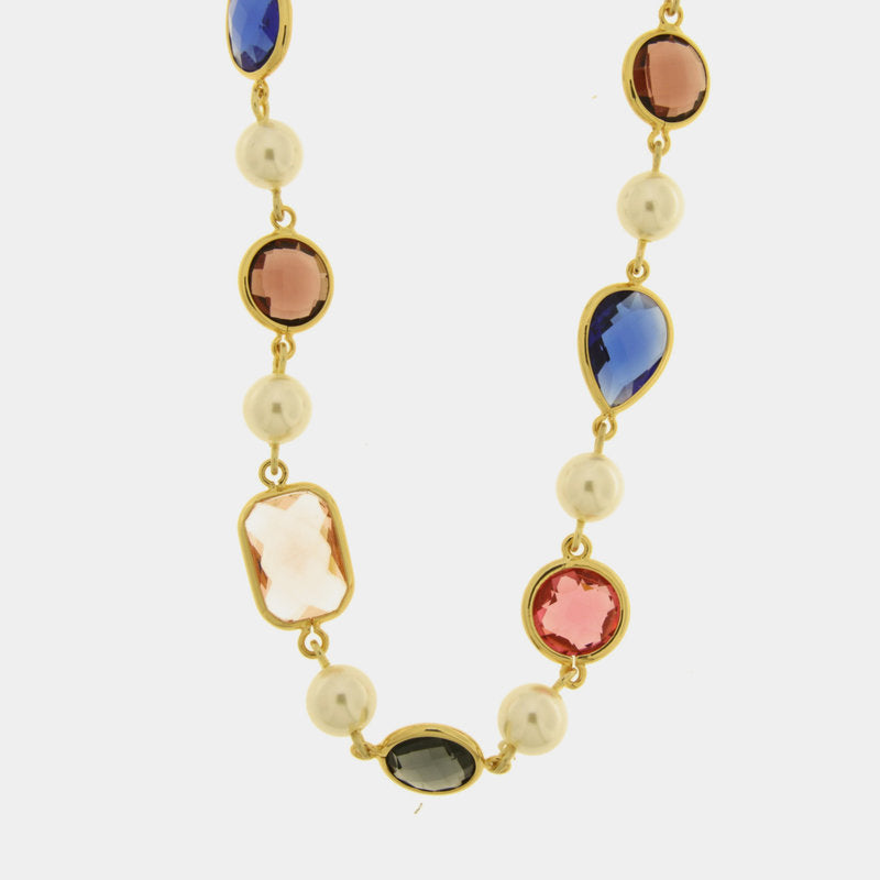 Collana in Metallo giro di perle e cristalli colorati - BYSIMON gioielli