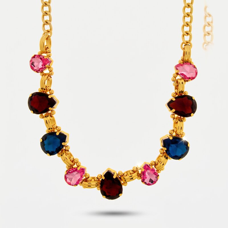 Collana in Metallo cristalli a goccia colorati - BYSIMON gioielli