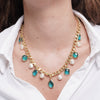 Collana in Metallo giro di perle e cristalli azzurri