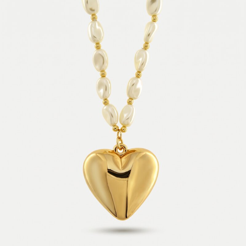 Collana in Metallo con perle e cuore lucido - BYSIMON gioielli