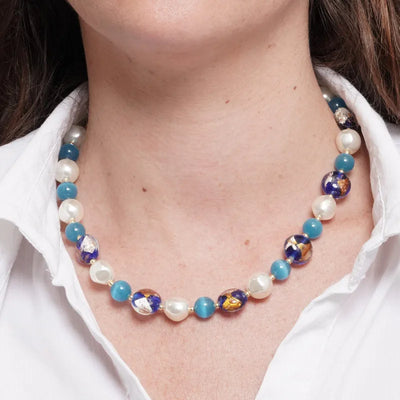 Collana in Metallo giro cristalli art glass e perle - BYSIMON gioielli