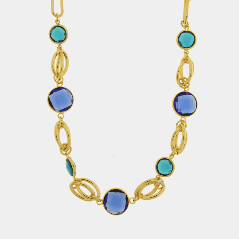 Collana in Metallo cristalli blu e azzurri - BYSIMON gioielli