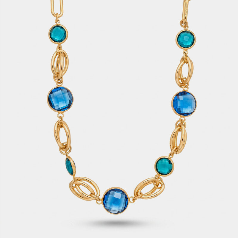 Collana in Metallo cristalli blu e azzurri - BYSIMON gioielli