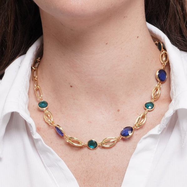 Collana in Metallo cristalli blu e azzurri - BYSIMON gioielli