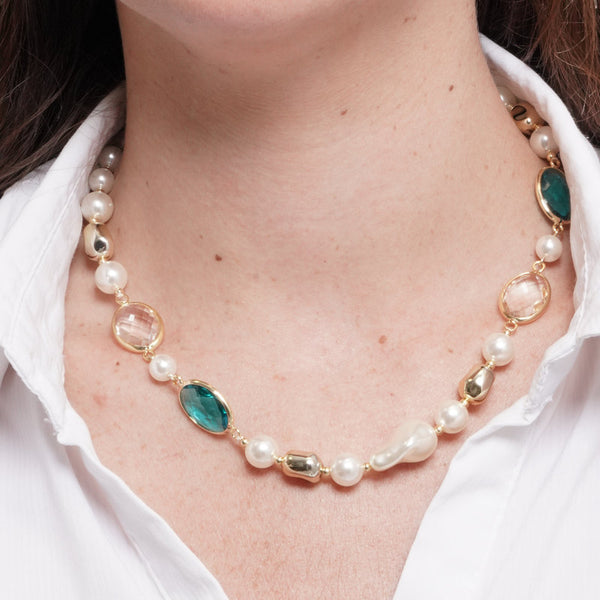 Collana in Metallo perle e cristalli azzurri - BYSIMON gioielli