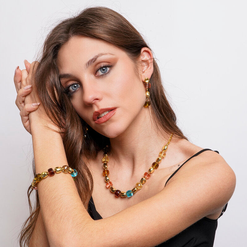 Set coordinato - Collana in Metallo cristalli colorati