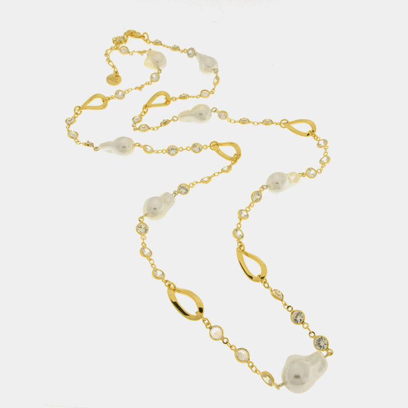 Collana in Metallo perle irregolari e cristalli