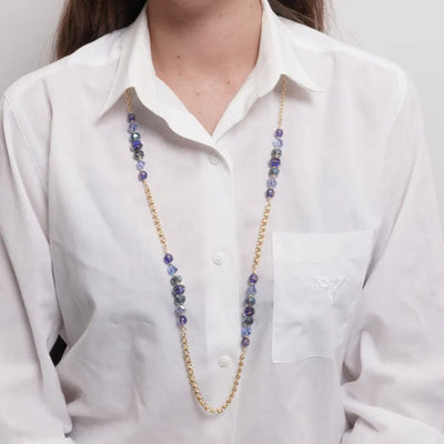 Collana in Metallo catena con cristalli art glass blu