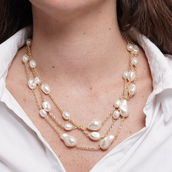 Collana in Metallo multifilo con perle irregolari - BYSIMON gioielli