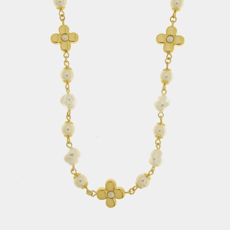 Collana in Metallo fiori e perle