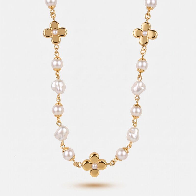 Collana in Metallo fiori e perle - BYSIMON gioielli