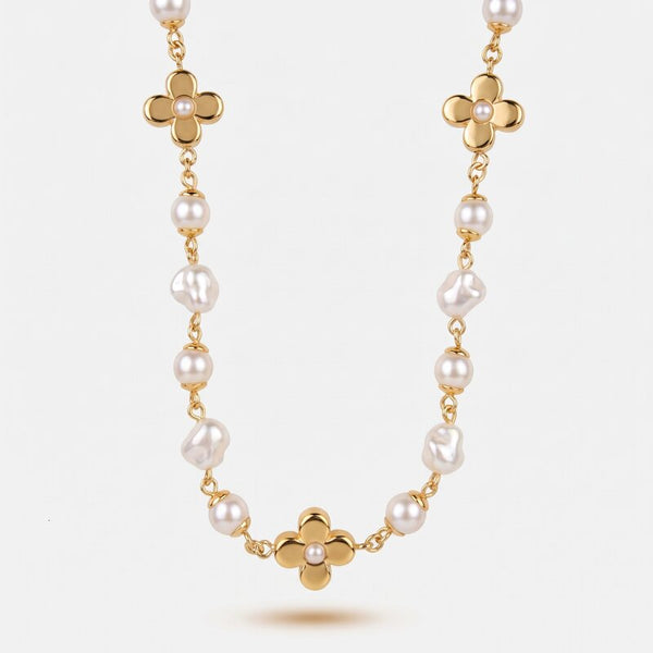 Collana in Metallo fiori e perle - BYSIMON gioielli