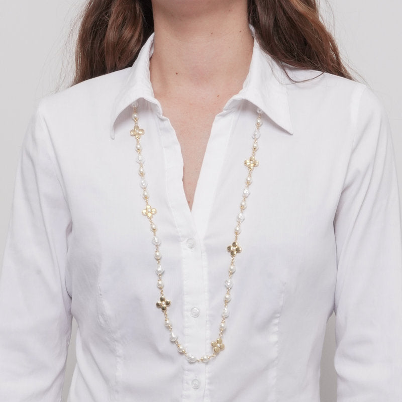 Collana in Metallo fiori e perle