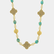 Collana in Metallo pietre azzurri di Murano con fiori e perle