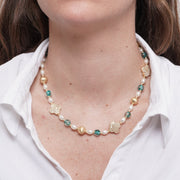 Collana in Metallo pietre azzurri di Murano con fiori e perle