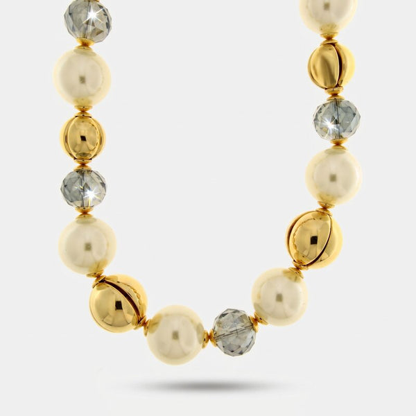 Collana in Metallo giro di perle e cristalli - BYSIMON gioielli