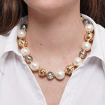 Collana in Metallo giro di perle e cristalli - BYSIMON gioielli