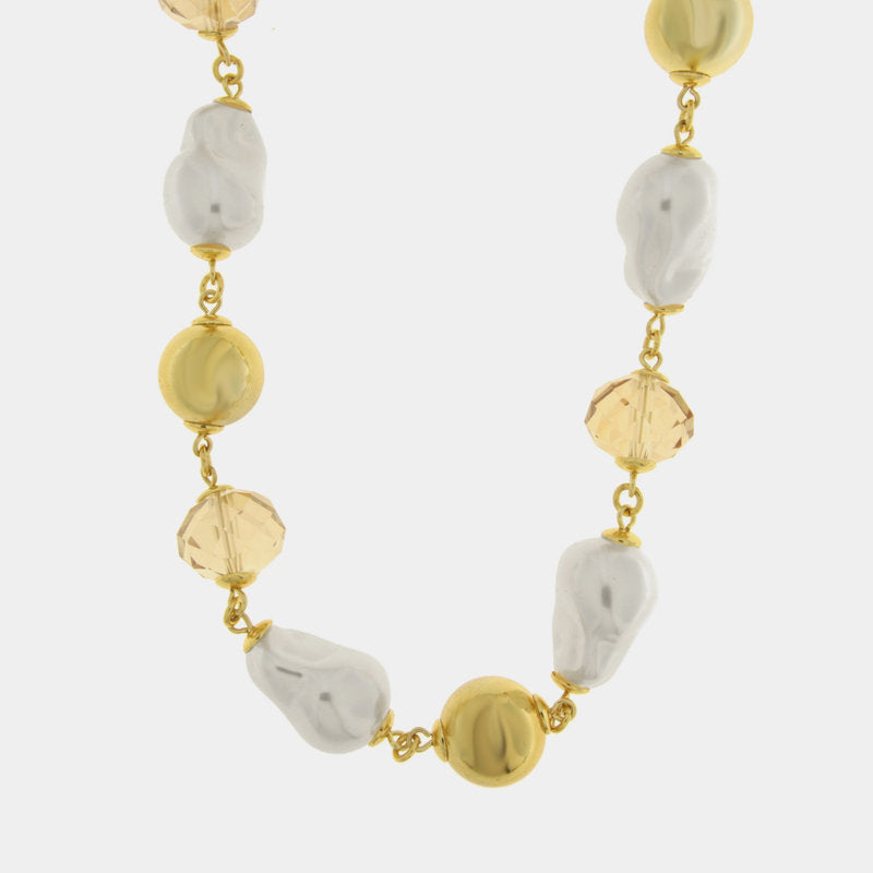 Collana in Metallo giro di perle e cristalli - BYSIMON gioielli