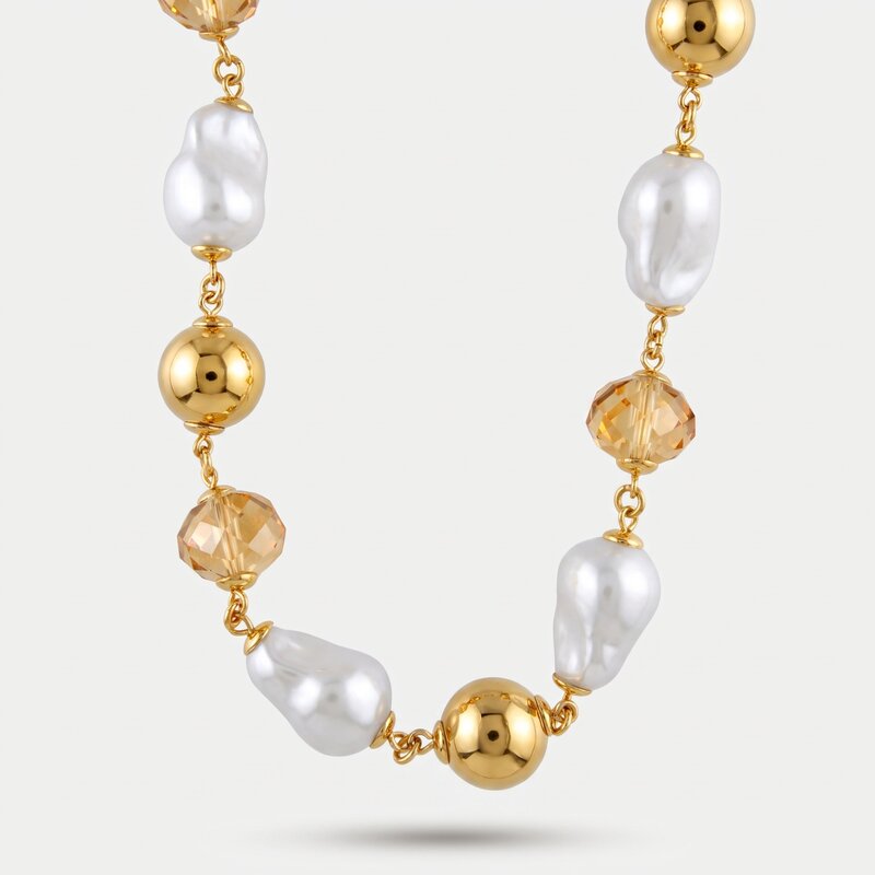 Collana in Metallo giro di perle e cristalli - BYSIMON gioielli