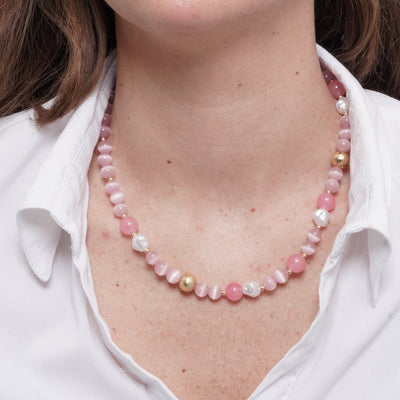 Collana in Metallo cristalli rosa - BYSIMON gioielli