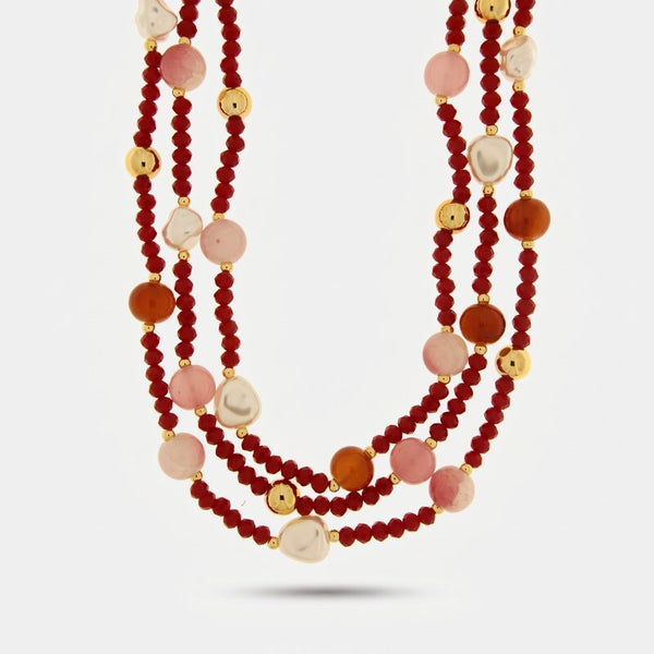 Collana in Metallo multifilo con cristalli rossi - BYSIMON gioielli