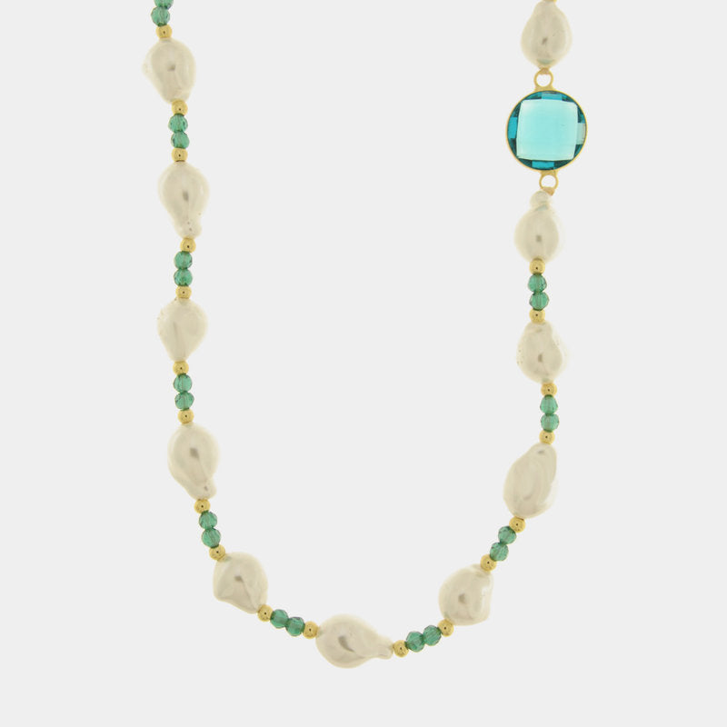 Collana in Metallo cristalli turchesi e perle - BYSIMON gioielli