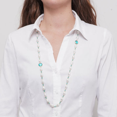 Collana in Metallo cristalli turchesi e perle - BYSIMON gioielli