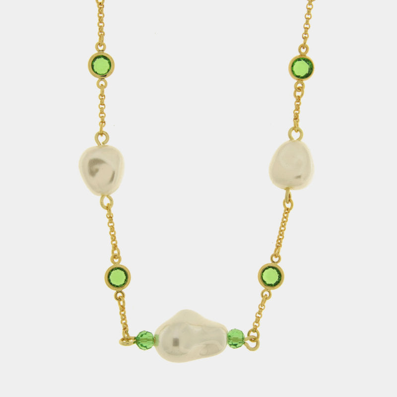 Collana in Metallo cristalli verdi e perle - BYSIMON gioielli