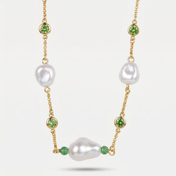 Collana in Metallo cristalli verdi e perle - BYSIMON gioielli