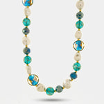 Collana in Metallo pietre verdi art glass e perle - BYSIMON gioielli