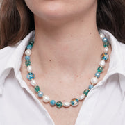 Collana in Metallo pietre verdi di Murano e perle