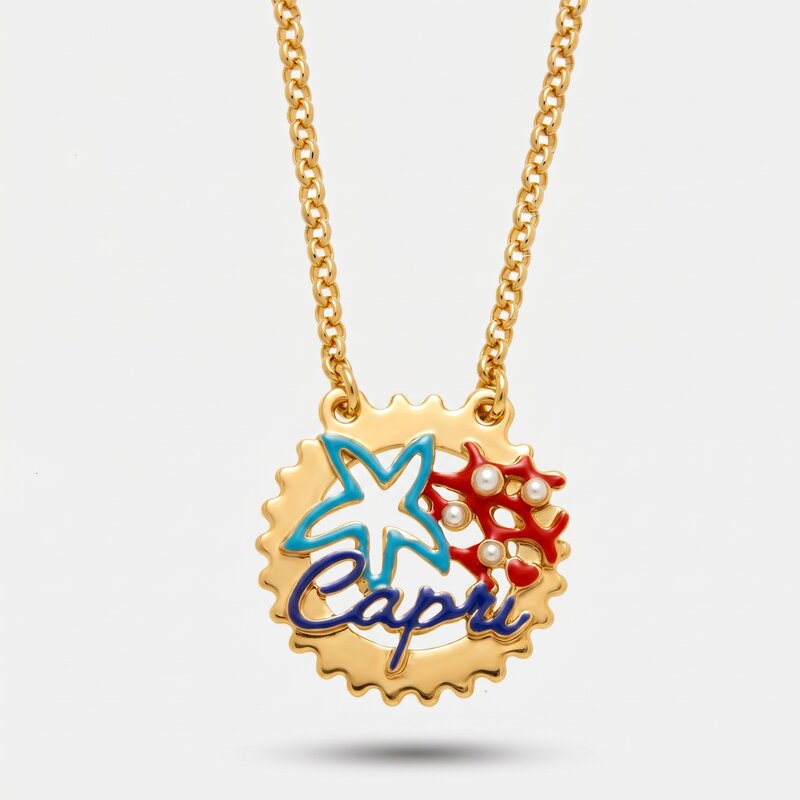 Collana in Metallo stella marina, corallo e Capri - BYSIMON gioielli