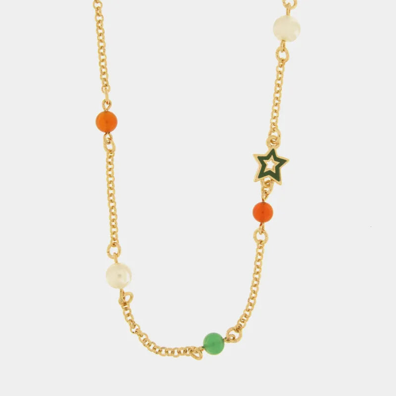 Collana in Metallo stella verde e perline colorate