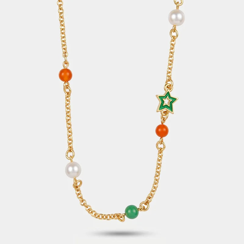 Collana in Metallo stella verde e perline colorate