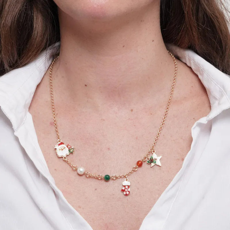 Collana in Metallo guanto rosso, stellla bianca e babbo Natale - BYSIMON gioielli