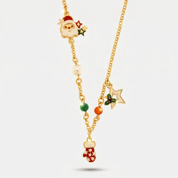 Collana in Metallo guanto rosso, stellla bianca e babbo Natale - BYSIMON gioielli