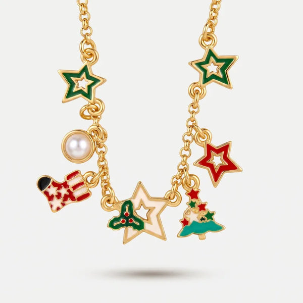 Collana in Metallo stelle colorate, albero di Natale e calza - BYSIMON gioielli