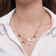 Collana in Metallo stelle colorate, albero di Natale e vischio